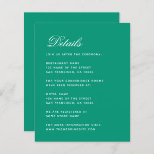 Budget Emerald Green Simple Wedding Details Card