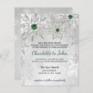 Budget Emerald Green Snowflakes Einladung Hochzeit