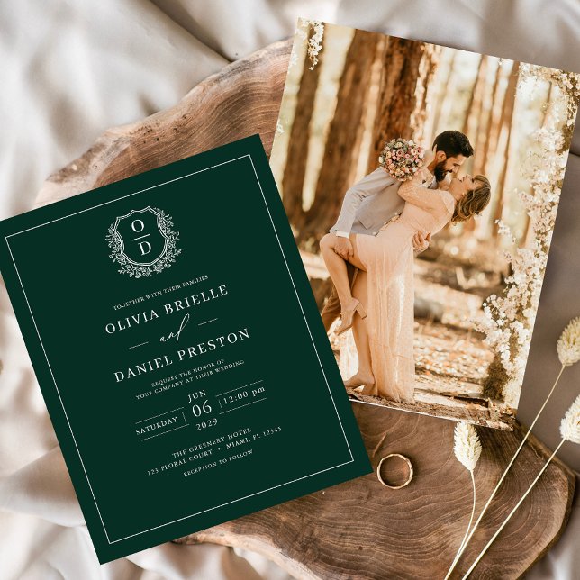 Budget Emerald Green Wappen Wedding Einladung Flyer (Von Creator hochgeladen)