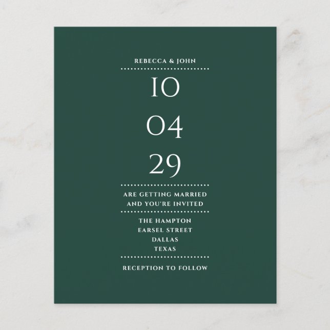 Budget Emerald Green Wedding Date Einladung (Vorderseite)