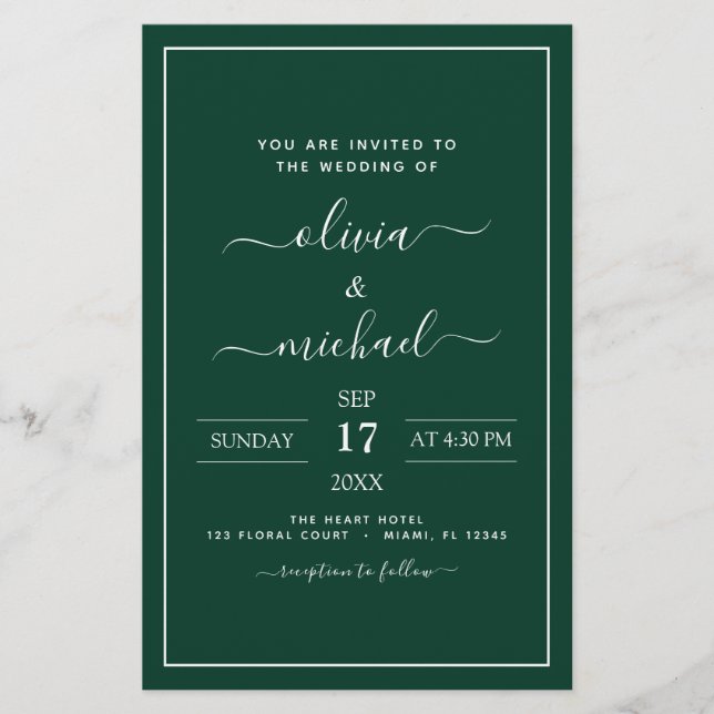 Budget Emerald Green Wedding Modern Typografy (Vorderseite)