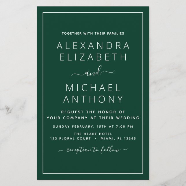 Budget Emerald Green Wedding Modern Typografy (Vorderseite)