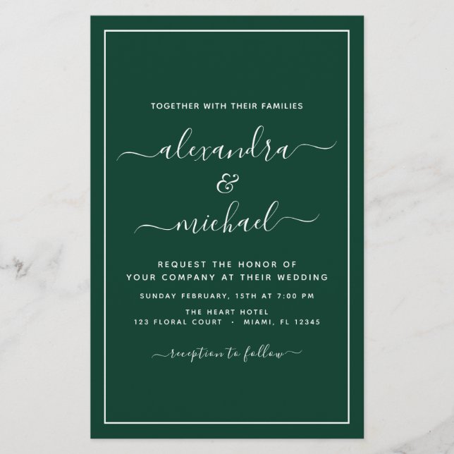 Budget Emerald Green Wedding Modern Typografy (Vorderseite)