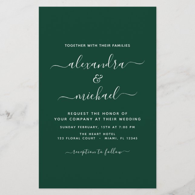 Budget Emerald Green Wedding Modern Typografy (Vorderseite)