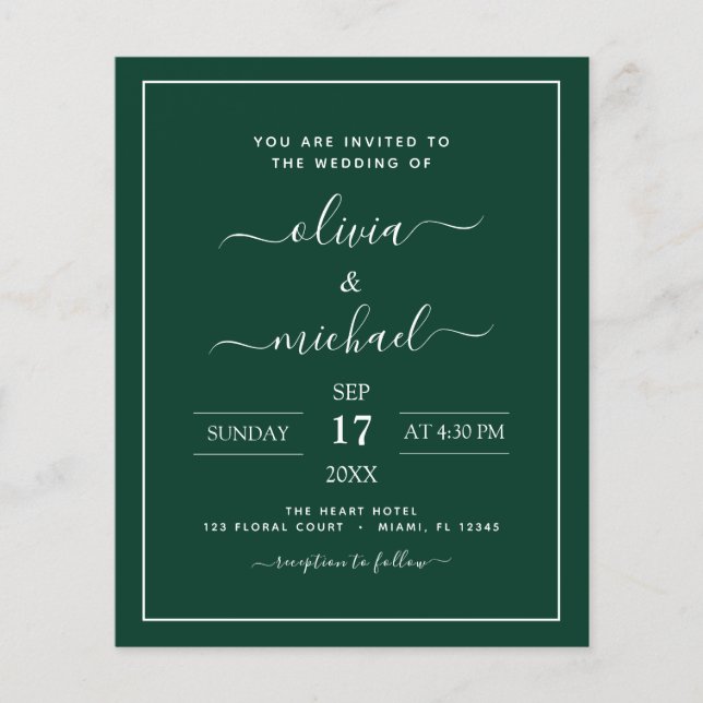 Budget Emerald Green Wedding Modern Typografy Fly Flyer (Vorne)