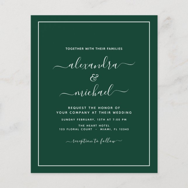 Budget Emerald Green Wedding Modern Typografy Fly Flyer (Vorne)