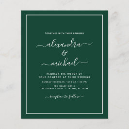 Budget Emerald Green Wedding Modern Typografy Fly Flyer