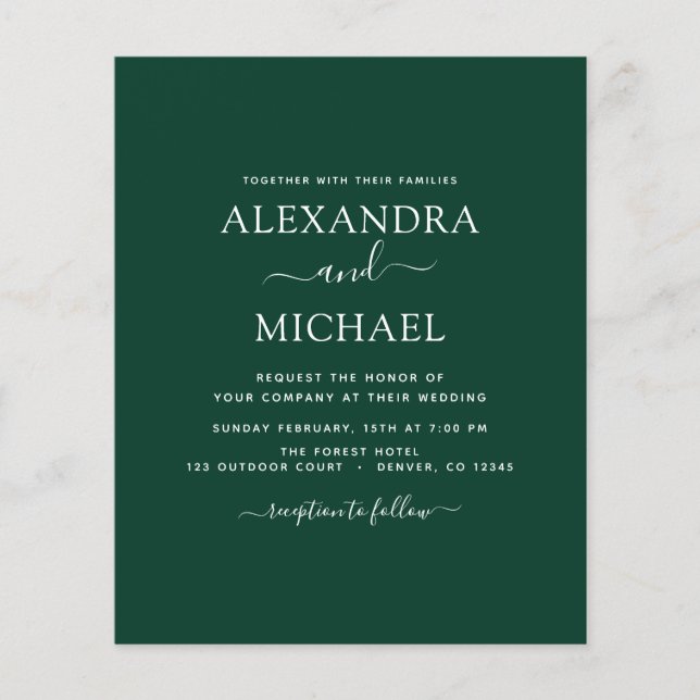 Budget Emerald Green Wedding Modern Typografy Flyer (Vorne)