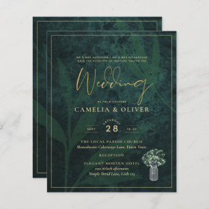 BUDGET EmeraldGreen Gold Gypsophila Wedding INVITE