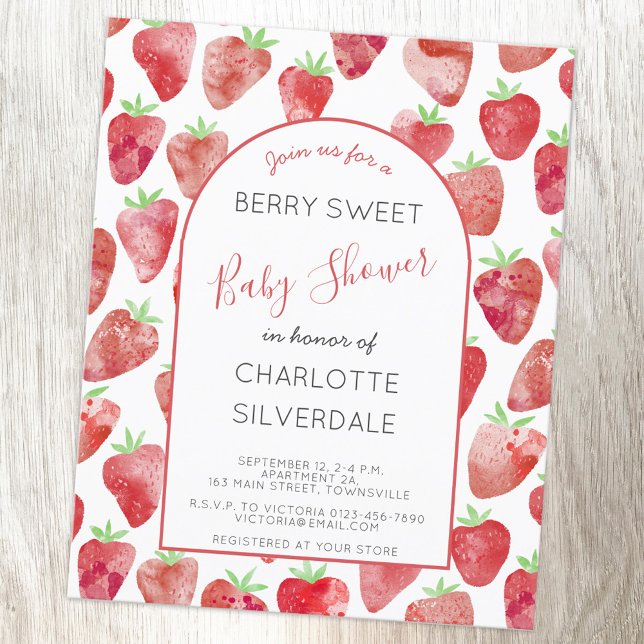 Budget Erdbeeren Baby Dusche Einladung (Strawberry watercolor berry sweet baby shower budget invitation)
