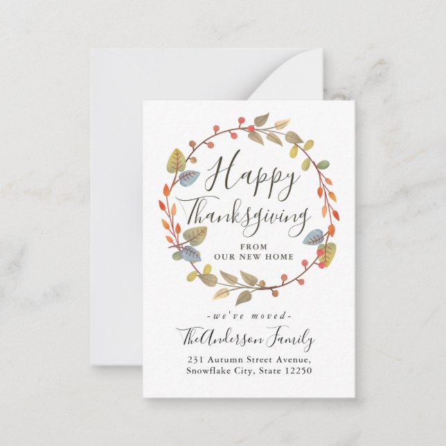 Budget Erntedank Neue Zuhause Wreath Moving Card Mitteilungskarte (Vorderseite)