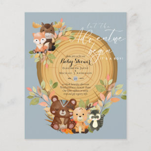 BUDGET Es ist ein Baby-WOODLAND-TIERE Kinderdusche Flyer