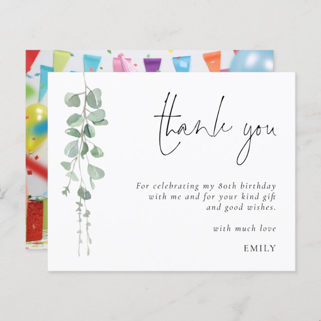 Budget Eucalyptus 80. Geburtstag Foto Vielen Dank (Vorne/Hinten)