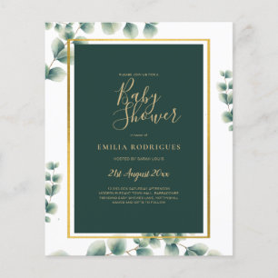 BUDGET Eucalyptus BABY SHOWER GOLD QR CODE EINLADE Flyer