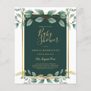 BUDGET Eucalyptus BABY SHOWER GOLD QR CODE EINLADE Flyer