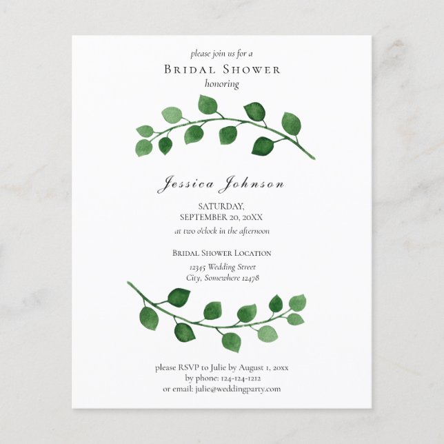 Budget Eucalyptus Bridal Dusche Einladung (Vorderseite)