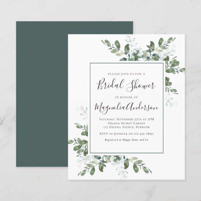 Budget Eucalyptus Bridal Dusche Einladung (Vorne/Hinten)