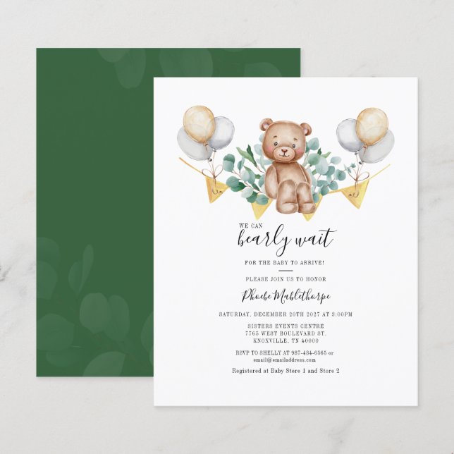 Budget Eucalyptus Greenery Kinderdusche Einladung (Vorne/Hinten)
