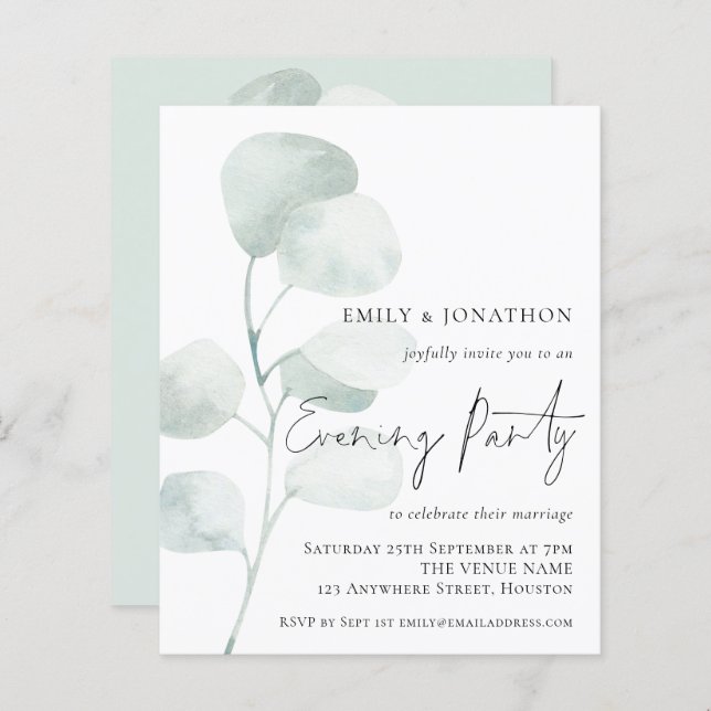 Budget Eucalyptus QR Wedding Abend Party Einladung (Vorne/Hinten)
