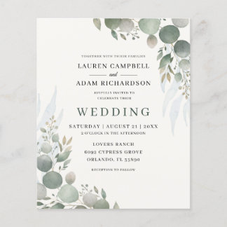 Budget Eucalyptus Sage Green Wedding Invitation