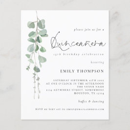 Budget Eucalyptus Script Quinceañera Einladung