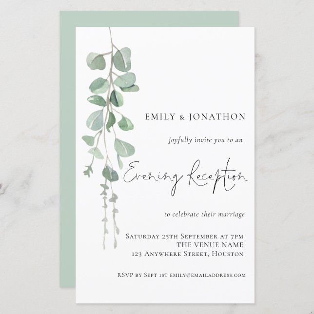 Budget Eucalyptus Wedding Abend Empfang Einladung (Vorne/Hinten)