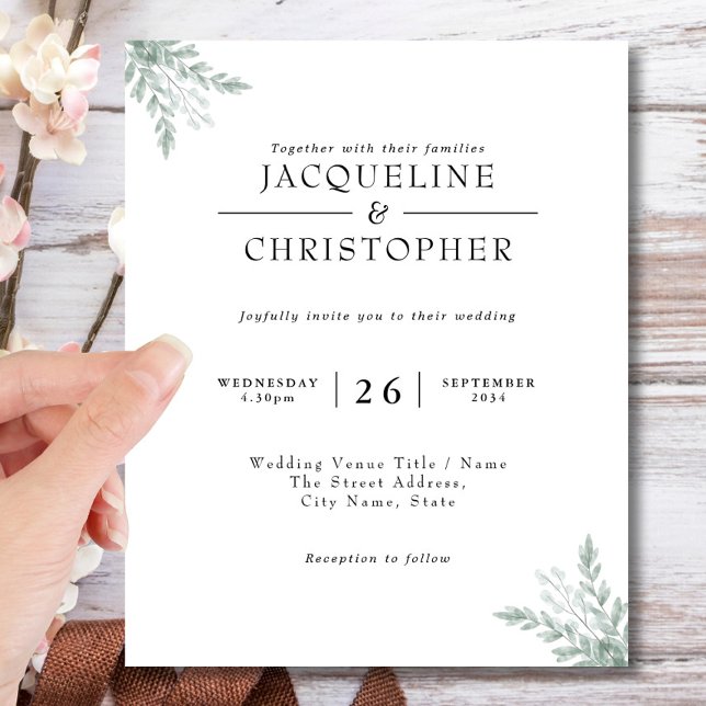 Budget Eukalyptus Calligraphy Wedding Einladung Flyer (Von Creator hochgeladen)