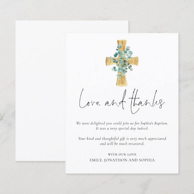 Budget Eukalyptus Cross Script Taufe Vielen Dank (Vorne/Hinten)