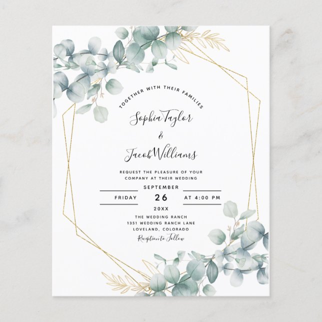Budget Eukalyptus Geometric Wedding Einladung (Vorderseite)