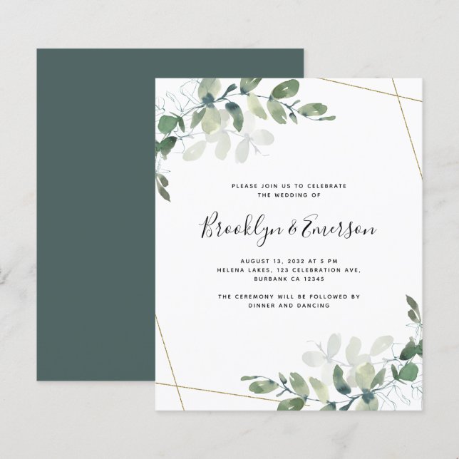 Budget Eukalyptus Greenerity Einladung Hochzeit (Vorne/Hinten)