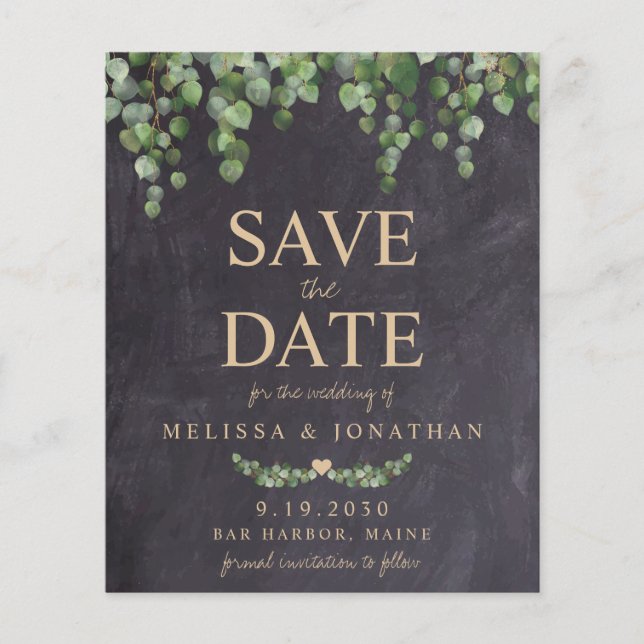 Budget Eukalyptus Greenerity Wedding Save the Date (Vorderseite)
