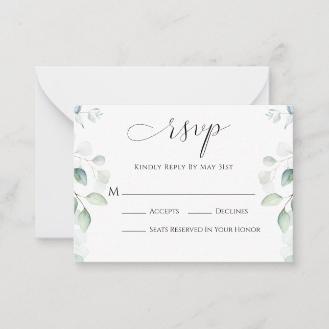 Budget Eukalyptus Greenery RSVP Card Mitteilungskarte (Vorderseite)