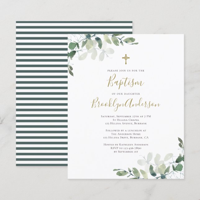 Budget Eukalyptus Greenery Taufe Einladung (Vorne/Hinten)