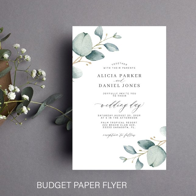 Budget Eukalyptus grün schicke Hochzeit Flyer (Von Creator hochgeladen)