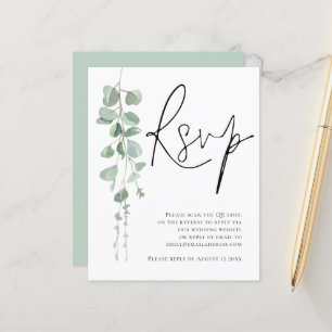 Budget Eukalyptus Script QR Code Wedding RSVP Encl