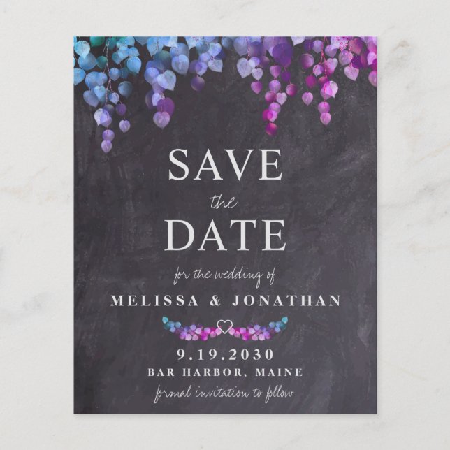 Budget Eukalyptus Slate Save the Date Postkarte (Vorderseite)