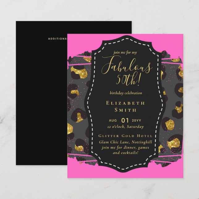 BUDGET Fabulous 50. Geburtstag Glam Chick Inviteni (Vorne/Hinten)