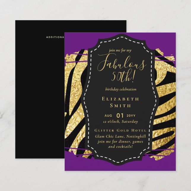 BUDGET Fabulous 50. Geburtstag Glam Chick Inviteni (Vorne/Hinten)