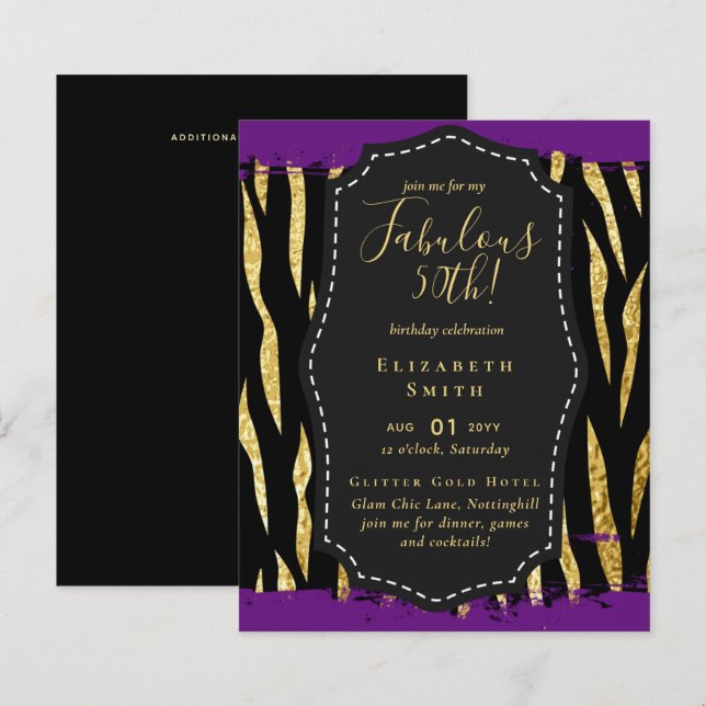 BUDGET Fabulous 50. Geburtstag Glam Chick Inviteni (Vorne/Hinten)