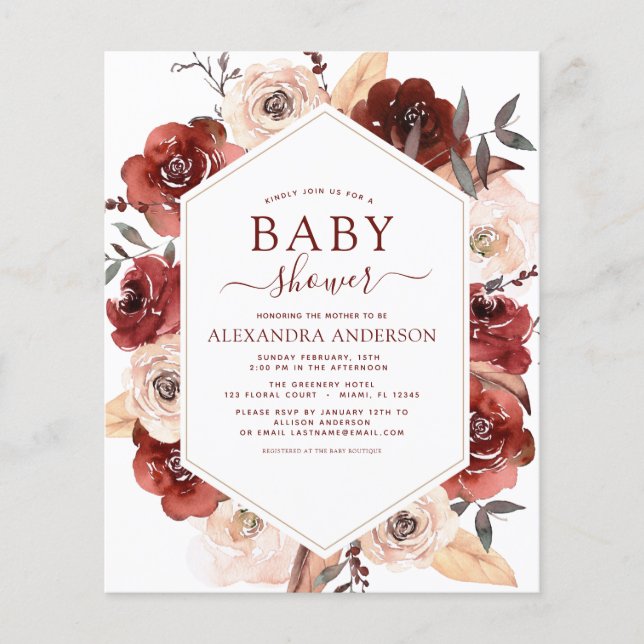 Budget Fall Baby Dusche Burnt Orange Floral Flyer (Vorne)