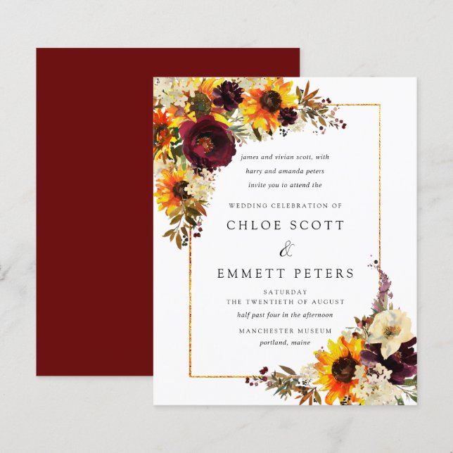 Budget Fall Blume Sonnenblumen Einladung (Vorne/Hinten)