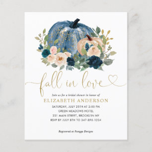 Budget Fall Liebe Blue Floral Pumpkin Brautparty Flyer