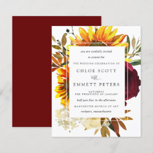 Budget Fall Sonnenblumen Burgund Hochzeit Einladun
