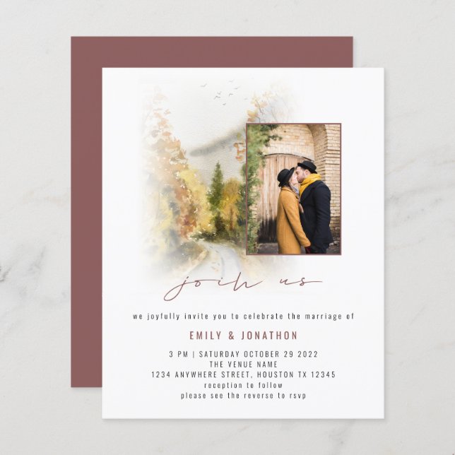 Budget Fall Trees Foto QR Mitglied uns Hochzeitsei (Vorne/Hinten)