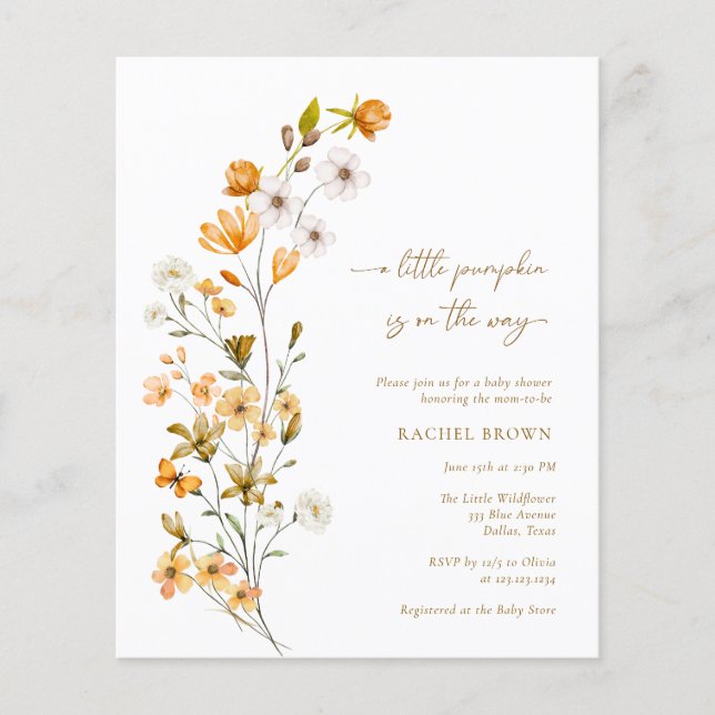 BUDGET Fall Wildblume Kleine Pumpkin Baby Dusche (Vorderseite)