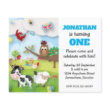 Budget Farm Animals Boy First Birthday Einladung