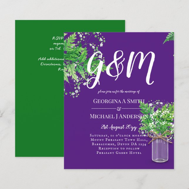BUDGET Ferns Greenerity Lila Wedding Einladung (Vorne/Hinten)