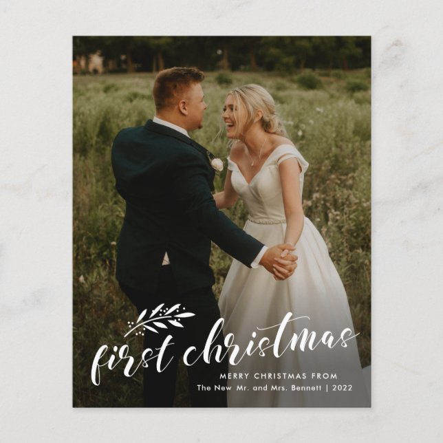 Budget First Christmas Wedding Foto Weihnachtskart (Vorderseite)