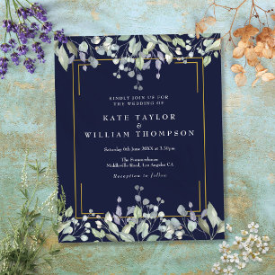 Budget Flieder Floral Navy Blau Hochzeits Einladun
