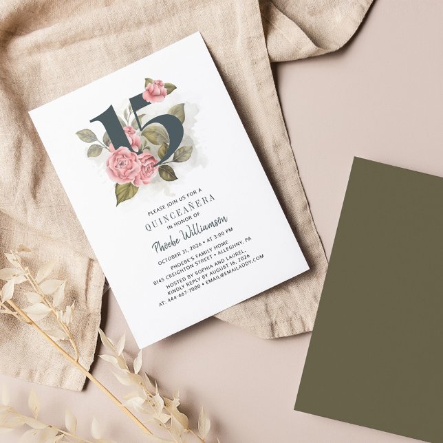 Budget Floral 15. Geburtstag Quinceanera Einladung (Pink Floral Quinceanera Invitation)